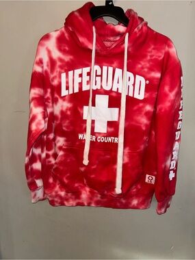 Lifeguard Hoodie - red bleach dyed pullover fleece